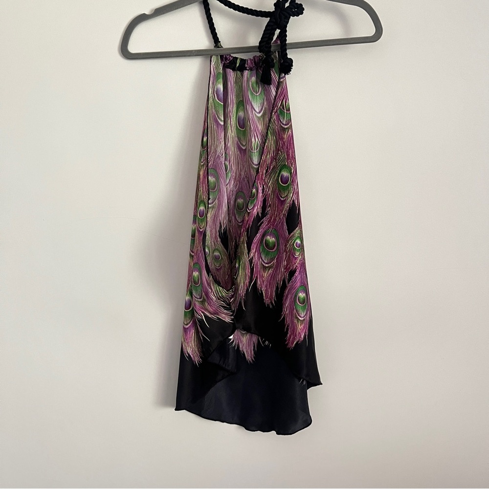 Y2K Peacock Halter Open Back Purple Multicolor Women’s Top - Picture 5 of 9